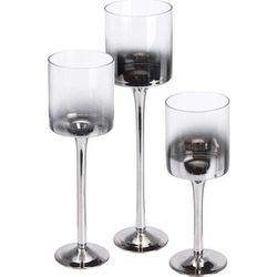 купить Декор H&S 52517 Set 3 sfesnice din sticla Pocal 25cm, 30cm, 35cm, argintiu в Кишинёве