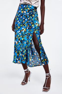 Fusta ZARA Albastru cu imprimeu floral 7899/108/330