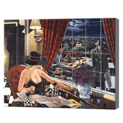 Загадочная девушка в ресторане, 40x50 см, aлмазная мозаика