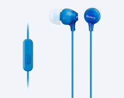 Earphones SONY MDR-EX15AP, Mic on cable, 4pin 3.5mm jack L-shaped, Cable: 1.2m, Blue