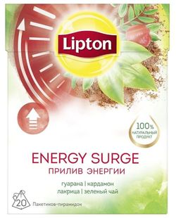 Чай в пирамидках Lipton Energy Surge Tea зеленый c травами, гуараной, кардамоном и лакрицей, 20 шт