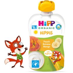 Пюре Hippis персики, бананы, манго и йогурт, 100г
