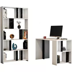 купить Офисный стол Trendy Lima, marmura alba, neagra, cu raft в Кишинёве 