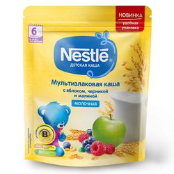 Каша мультизлак яблоко-черника-малина с молоком Nestle, с 6 месяцев, 220г