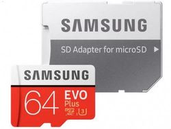 .64GB MicroSD (Class 10). UHS-I (U1)+SD adapter, Samsung EVO Plus "MB-MC64KA" (R:130MB/s)