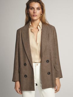 Пиджак Massimo Dutti Коричневый в клетку 6040/540/704