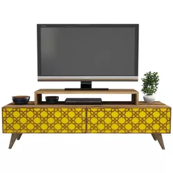 cumpără Comodă TV Trendy Oras, Nuc, Galben 140x48x41cm în Chișinău 