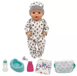 купить Кукла Essa YL2440H Bebeluș interactiv în costumaș gri cu imprimeu de animale в Кишинёве 