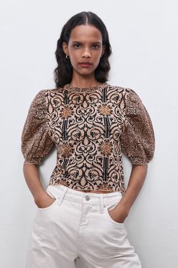 Трикотаж ZARA Бежевый с принтом 1822/001/687