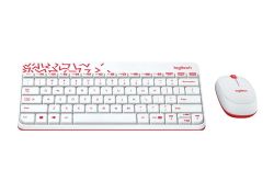 Wireless Keyboard & Mouse Logitech MK240 Nano, Compact, Spill-resistant, Auto-sleep, White/Vivid Red