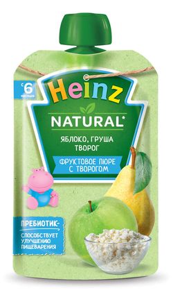 Пюре Heinz яблоко-груша-творог 90г с 6месяцев