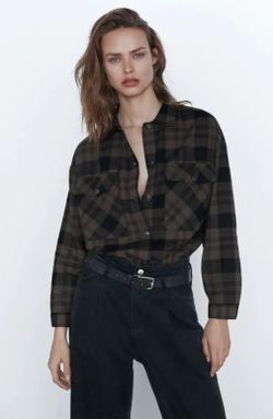 Блуза ZARA Темно зеленый в клетку zara 8566/042/505