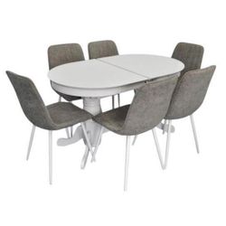 купить Комплект стол и стулья Evelin di Costacurta стол HV-31N White + 6 стульев YTC-078Wh UF885-14 Grey в Кишинёве 