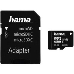 купить Флеш карта памяти SD Hama microSDHC 16GB Class 10 UHS-I 80MB/s + Adapter/Mobile (124138) в Кишинёве 