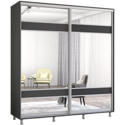 cumpără Dulap Mobildor-Lux Aron cu uși glisante cu oglindă zebra (180x60x240H cm) Anthracite în Chișinău 