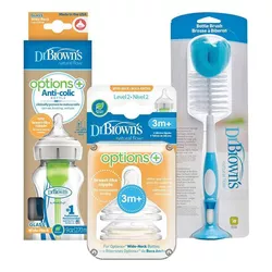купить Поильник Dr. Brown's 8586020673841 Set biberon din sticla 270 ml + tetine nivel 2, 2 buc. + perie pentru biberon в Кишинёве 