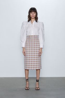 Юбка ZARA Бежевый в клетку 2595/483/629
