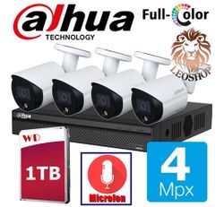 НАБОР DAHUA FULL COLOR IP 4 Мп 4 камеры POE HDD 1TB DH-IPC-HFW2439SP-SA-LED-0280B-S2