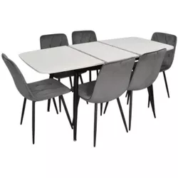 купить Комплект стол и стулья Evelin di Costacurta cтол DT-532R B + 6 стульев YTC-080B Bluvel-14 (Dark grey) в Кишинёве 