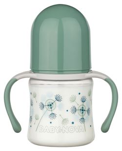 "Baby-Nova" Силиконовая бутылочка с широким горлышком и ручками, 150 мл, от 0 до 24 месяцев, медленный поток, без BPA, с дополнительной соской,