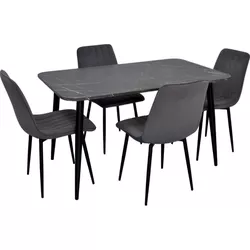 купить Комплект стол и стулья Evelin di Costacurta cтол DT-405-6B + 4 стула YTC-078B Bluvel-14 (Dark grey) в Кишинёве 