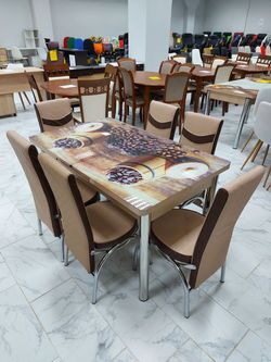 Комплект Келебек ɪɪ 869 + 6 стульев бежевые с коричневым
