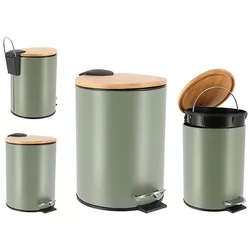 купить Урна для мусора Tendance 55690 cu pedala 3l metal bambus kaki-natur в Кишинёве 