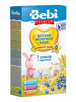 Каша Bebi Premium молочная 7 злаков с черникой 200г с 6месяцев