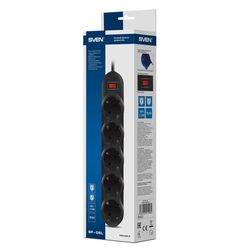 Surge Protector   5 Sockets,  5.0m,  Sven "SF-05L", BLACK flame-retardant material