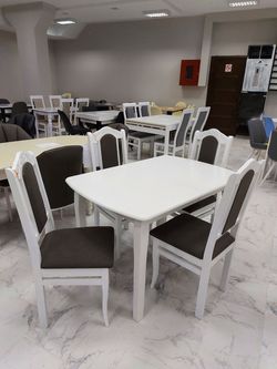 Комплект раздвижной стол T424E 1.2m-1.5m + 4 стула Clasic alb aqua 24