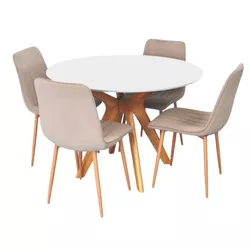 купить Комплект стол и стулья Evelin di Costacurta стол Raffles Round White Bella beech + 4 стула XR-154Wo Light beige8 в Кишинёве 