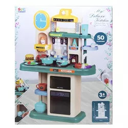 купить Игрушечная кухня и посуда New World 16865C Bucatarie cu aragaz si chiuveta, cu lumina si sunet, culoare turcoaz, cod 612026 в Кишинёве 