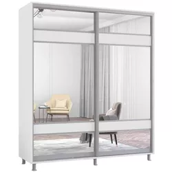 cumpără Dulap Mobildor-Lux Aron cu uși glisante cu oglindă zebra (220x60x230H cm) Alb Brilliant în Chișinău 