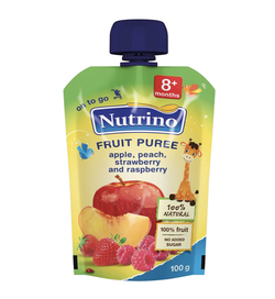 Piure Nutrino din mere, piersici, capsuni si zmeura (8+ luni) 100 g