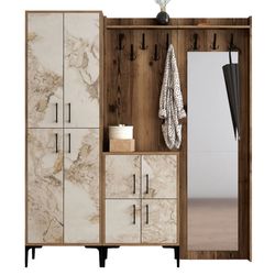 cumpără Mobilă pentru antreu Trendy Berlin ABC, Nuc, Marmura Alba, 180x200x35cm (GTR001374) în Chișinău 