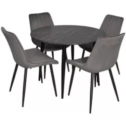 купить Комплект стол и стулья Evelin di Costacurta cтол DT-402-6B + 4 стула YTC-055B Bluvel-14 (Dark grey) в Кишинёве 