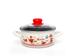Cratita emailata Kitchen 16cm, 1.5l, capac din sticla