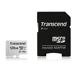 128GB MicroSD (Class 10) UHS-I (U3) +SD adapter, Transcend "TS128GUSD300S" (R/W:95/45MB/s)