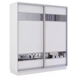 cumpără Dulap Mobildor-Lux Fox uși glisante din PAL cu elemente din oglindă (180x60x220H cm) Alb în Chișinău 