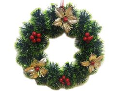 Coroana decorativa de Craciun D24cm, cu flori si globi