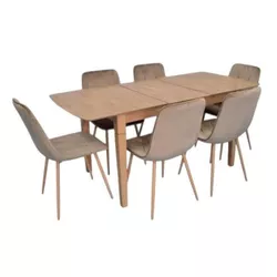 купить Комплект стол и стулья Evelin di Costacurta стол HV-27V Light Brown + 6 стульев YTC-080Wo Bluvel-40 в Кишинёве 