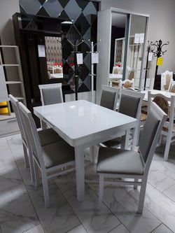 Комплект раздвижной стол DT A30 белый + 6 стульев Eva alb rosto 90