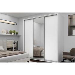 cumpără Dulap Nex Home Dulap cu uși glisante, 220x60x220cm, 1xOglinda + 2xPAL, Alb în Chișinău 