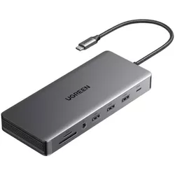 купить Переходник для IT Ugreen 15978 HUB 13in1 USB-C to 2*HDMI(4K@60Hz)+DP+2*USB-A3.2+USB-C3.2+2*USB-A3.0+SD/TF+GigabitRJ45+3.5mm+PD(100W), CM681, Space Gray в Кишинёве 