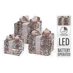 купить Новогодний декор Promstore 29738 Set figurine "Gift-cube" 3buc, 20/35/40LED 3XAA, cronometru в Кишинёве 