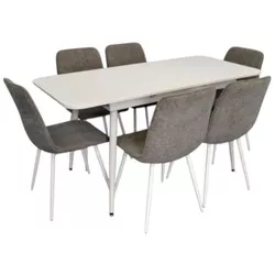 купить Комплект стол и стулья Evelin di Costacurta стол DT-531R Wh + 6 стульев YTC-078Wh UF885-14 (Grey) в Кишинёве 