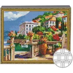 cumpără Tablou pe numere Art Gallery QB201184 Mozaic cu diamante patrate 40x50cm Orasel pe malul lacului în Chișinău 