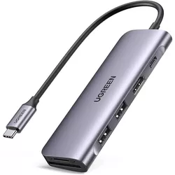 cumpără Adaptor de rețea USB Ugreen 70411 HUB 6in1 Type-C 3.0 to HDMI 4K 30Hz + 2*USB-A 3.0 + SD/TF + 1*Type-C PD, TS 90MB/S, PD Power Supply 100W CM195, Space Grey în Chișinău 