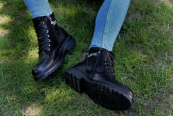 Botine negre pentru doame demisezon din piele naturala