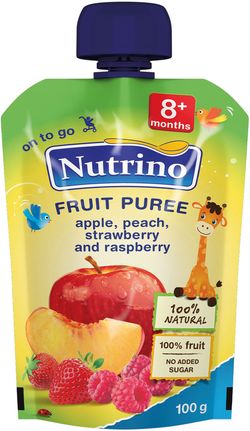Пюре NUTRINO яблоко, персик, клубника и малина (8 мес), 100 г